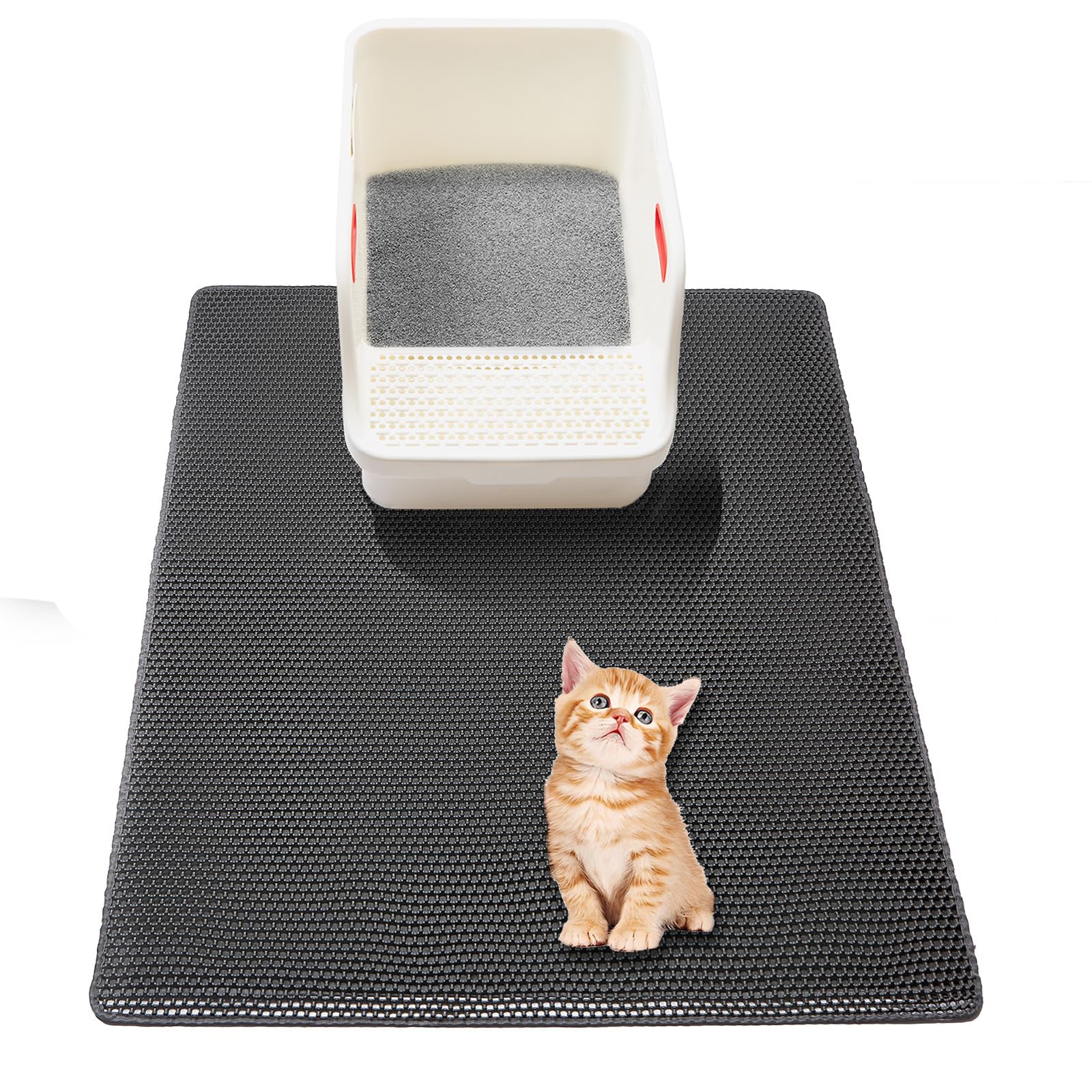 USHARP tapis litière face avant montrant zone de capture, réduit dispersion