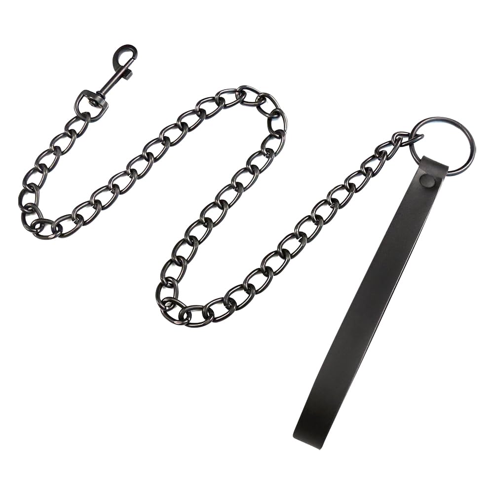 UUYYEO collier-laisse en PU cuir noir vue de face, style goth élégant