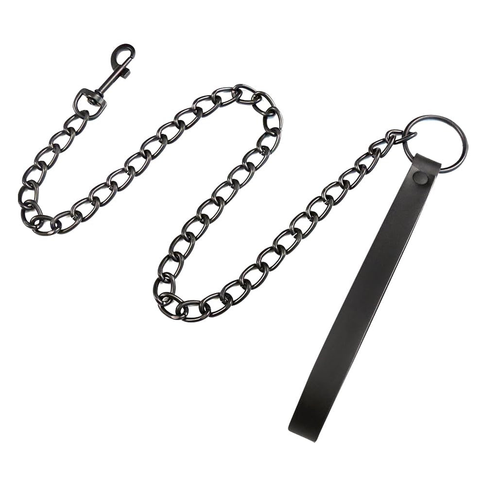 UUYYEO collier-laisse en PU cuir noir vue de face, style goth élégant