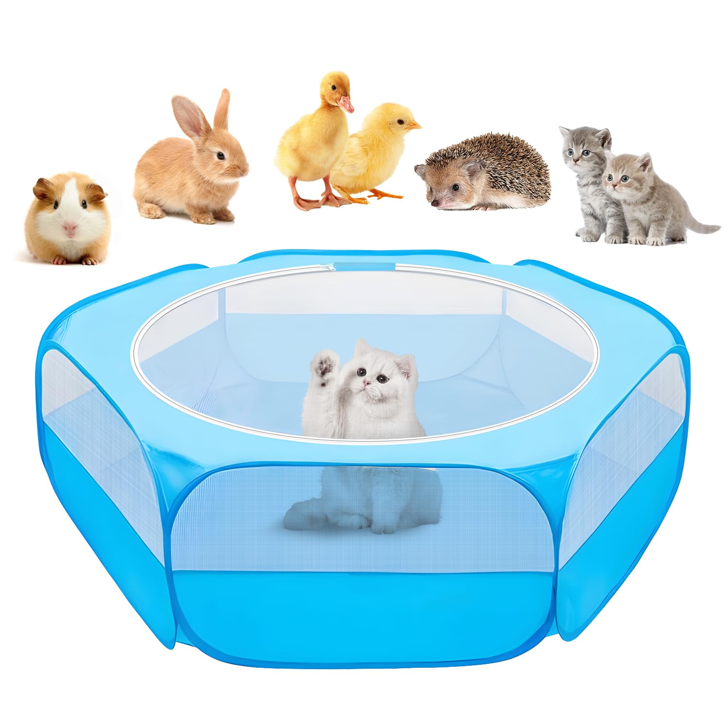 UWE parc pliable face avant montrant l'espace sécurisé pour petits animaux