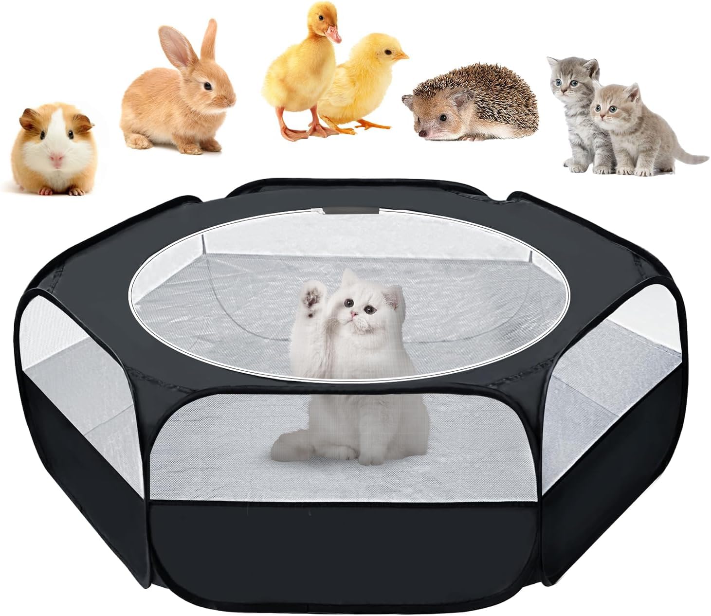 UWE parc pliable vue face montrant espace sécurisé pour petits animaux