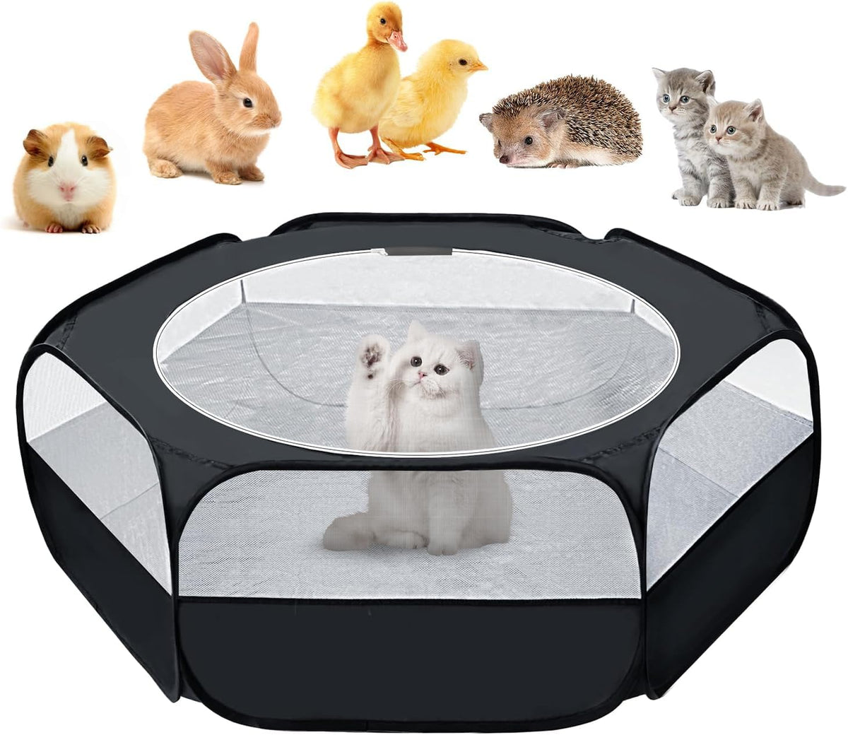 UWE parc pliable vue face montrant espace sécurisé pour petits animaux