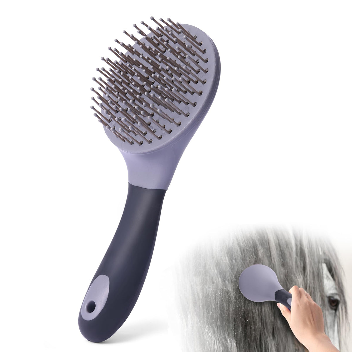 UYLKM brosse vue de face montrant tête ronde et picots, pour démêler efficacement