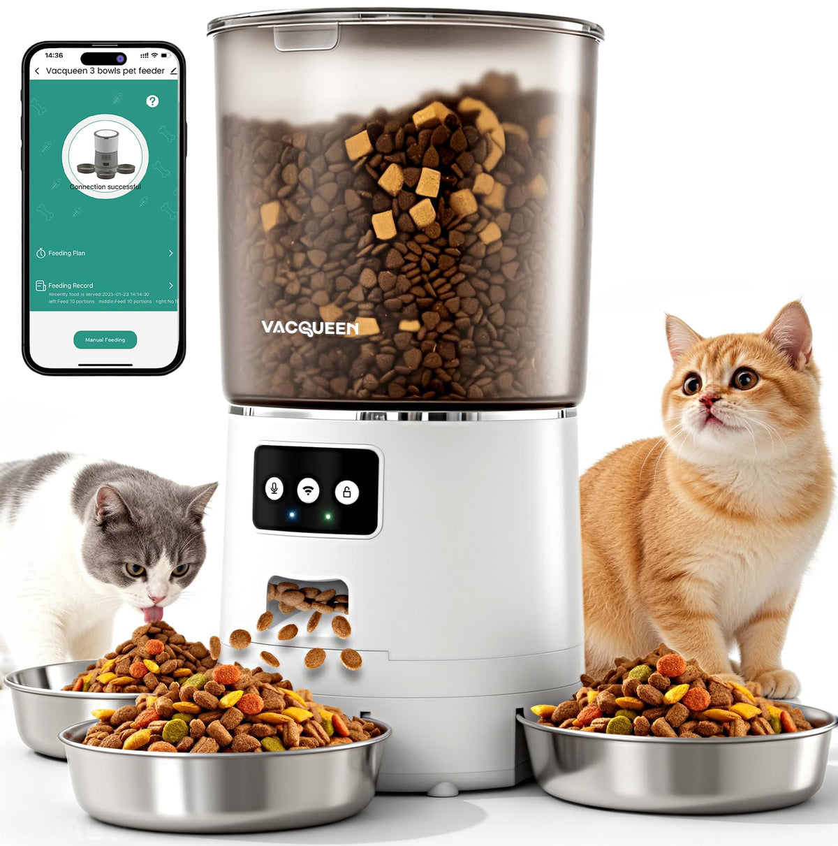 Vacqueen vue de face montrant le design et la grande capacité, simplifie l'alimentation