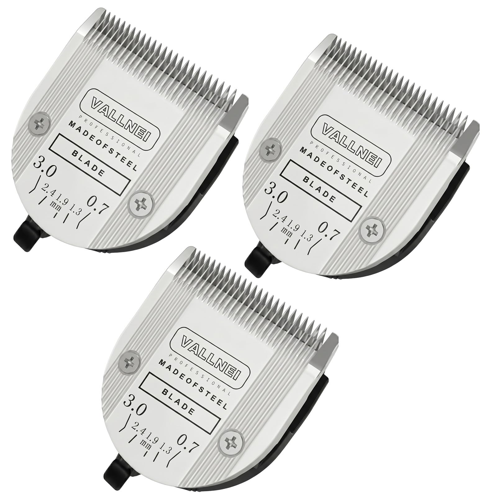 VALLNEI vue de face du pack de 3 lames montrant compatibilité et finition