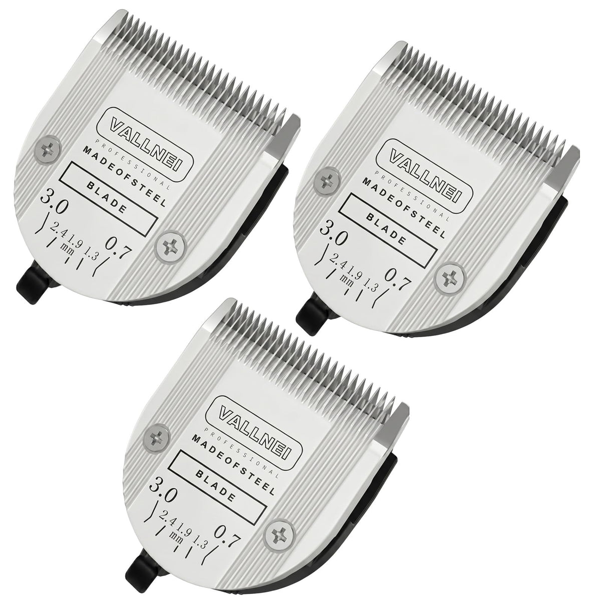 VALLNEI vue de face du pack de 3 lames montrant compatibilité et finition