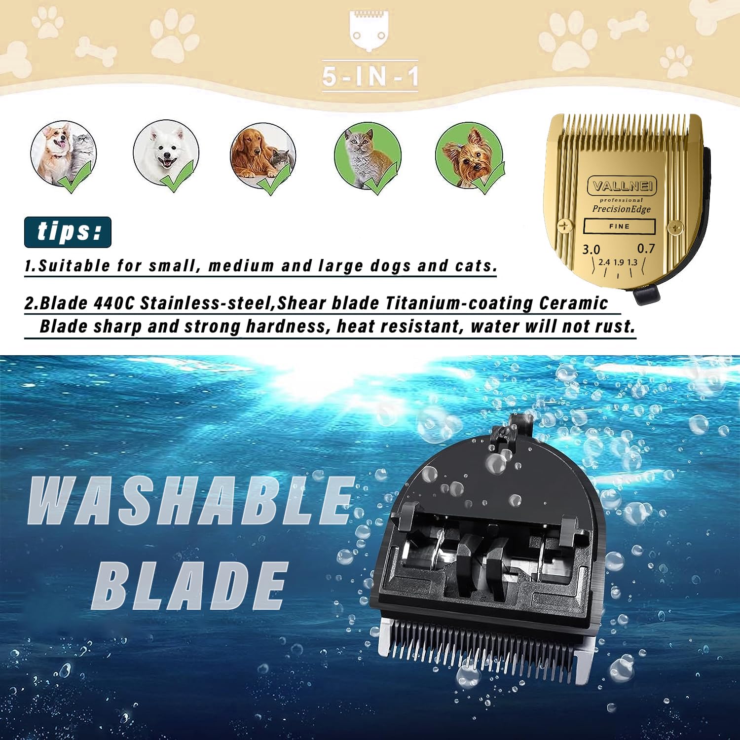 VALLNEI lame en usage sur chien assurant coupe douce