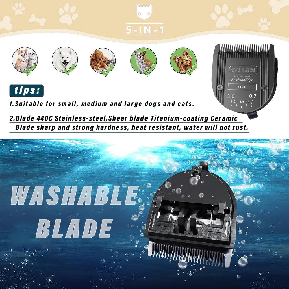 VALLNEI lame en usage lors d'un toilettage canin, coupe sans tirer