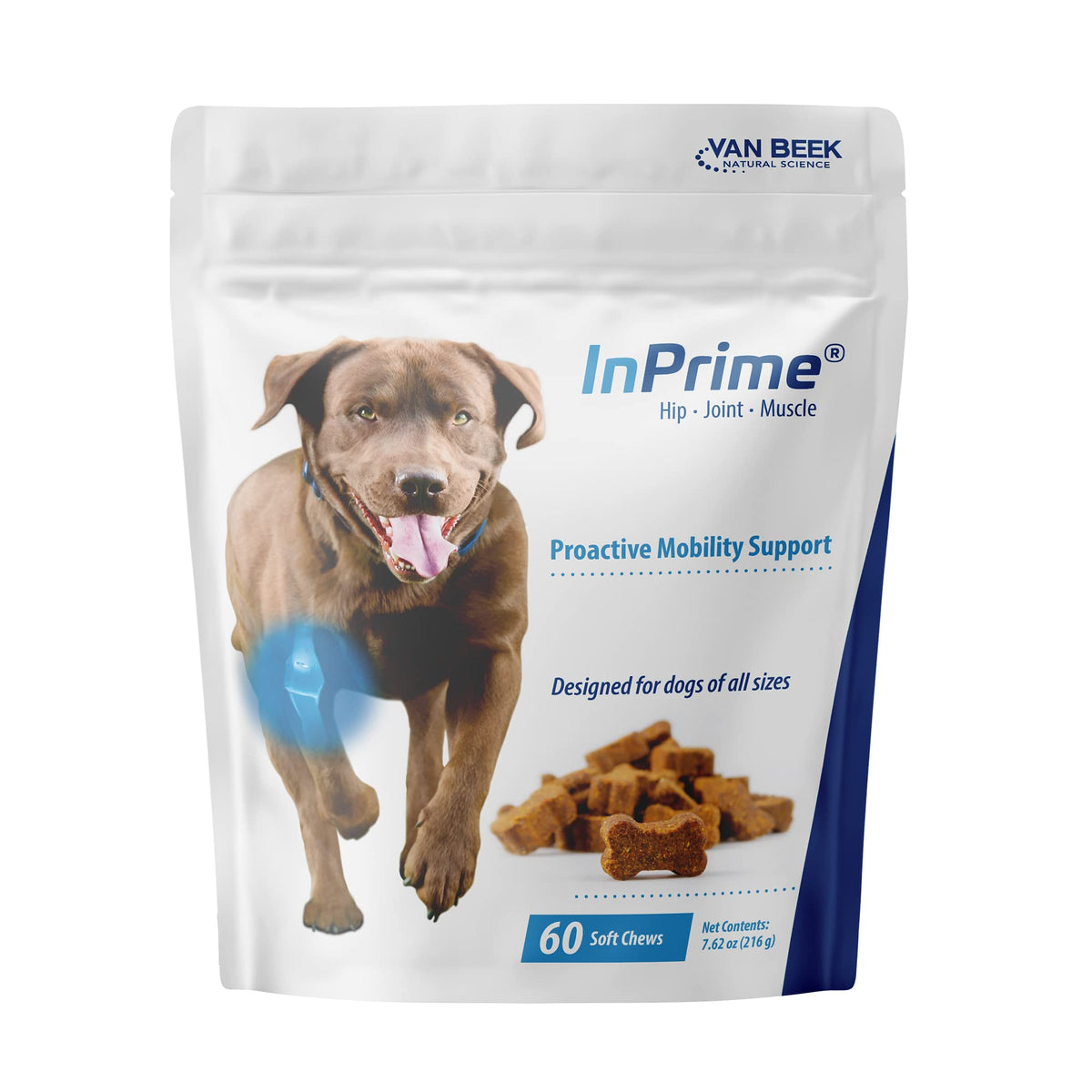 Van Beek-Natural Science sachet InPrime Canine présenté, bénéfice visibilité produit