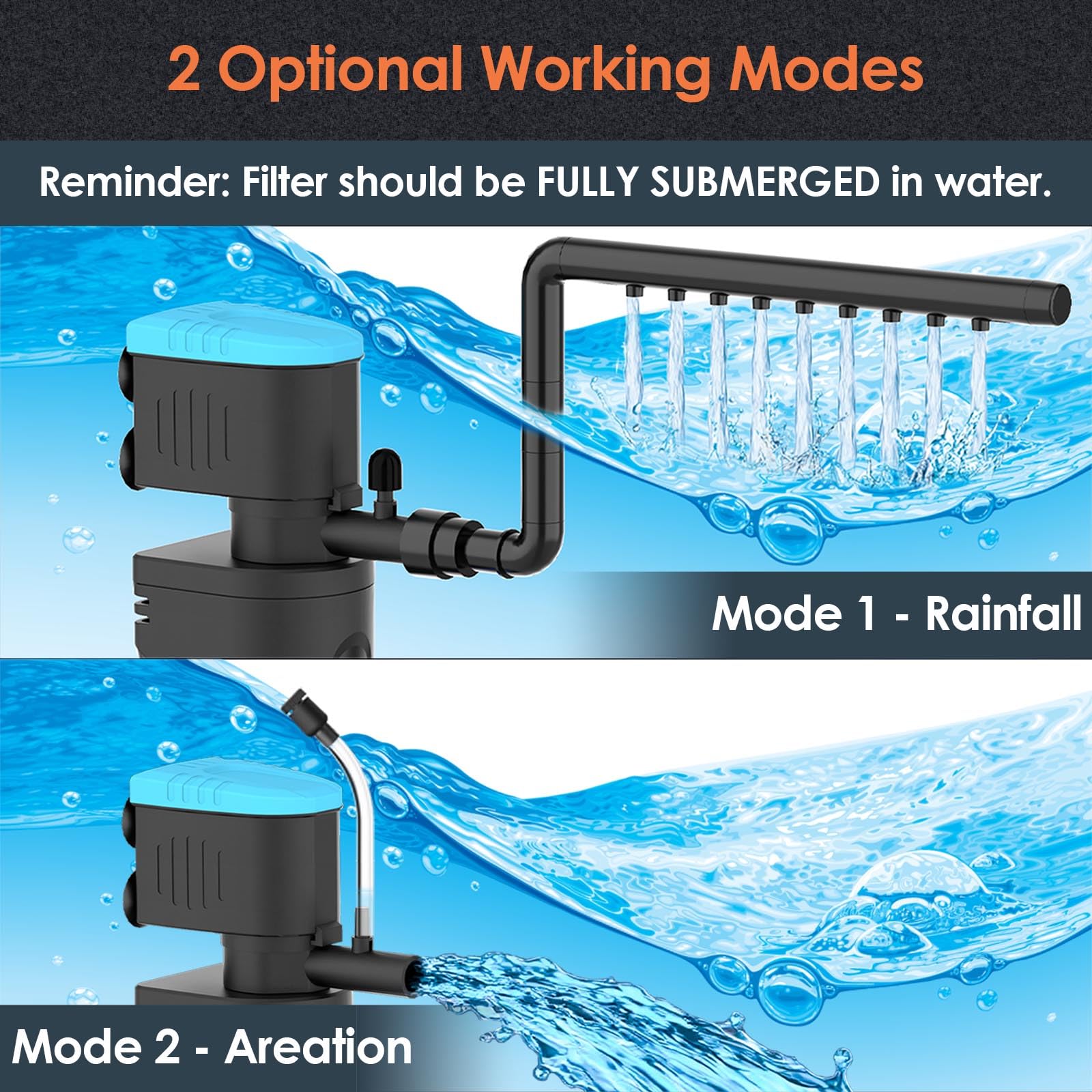 VCRAZE filtre U - V en mode pluie diffusant l’eau pour agitation douce