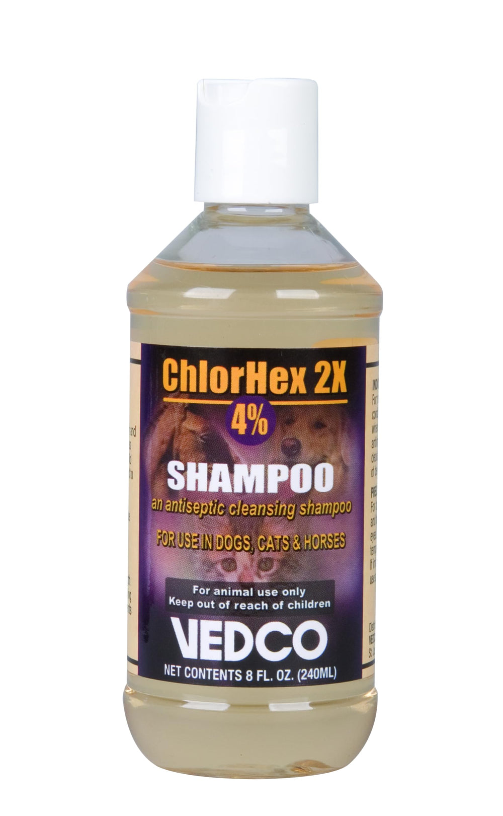 Vedco CHLORHEX 2X flacon avant montrant l'étiquette et bénéfice nettoyage antiseptique