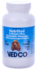 Vedco Nutrived Calcium Plus emballage avant montrant comprimés mastiquables et dosage pratique