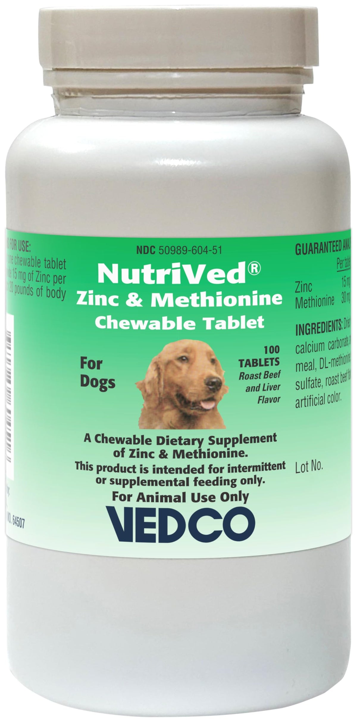 Vedco NutriVed Zinpro face emballage présentant comprimés mastiquables appétents