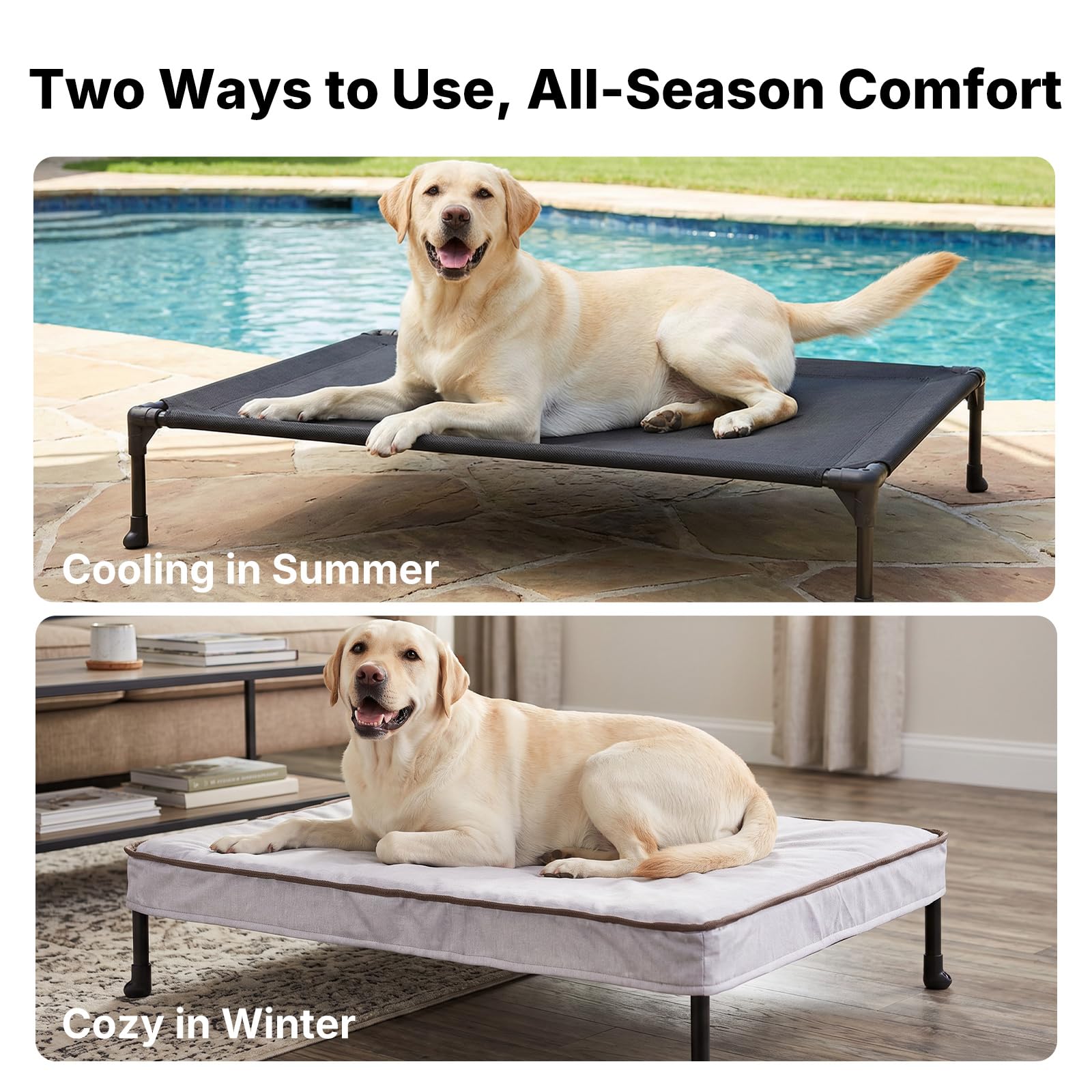 Veehoo taille du lit comparée à un chien indiquant espace