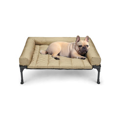 Veehoo lit surélevé vue frontale montrant cadre solide et coussin bolster confortable