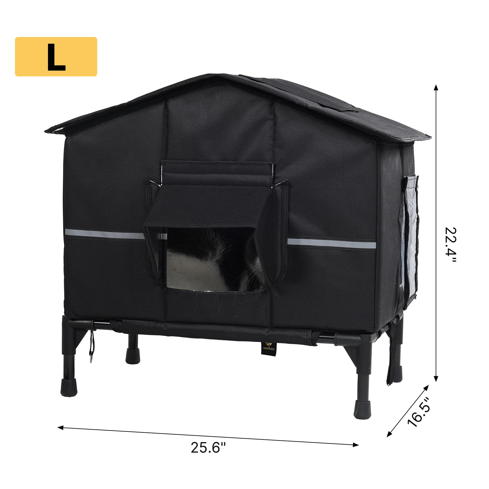 Veehoo abri installé sur un porche, confort extérieur pour chats