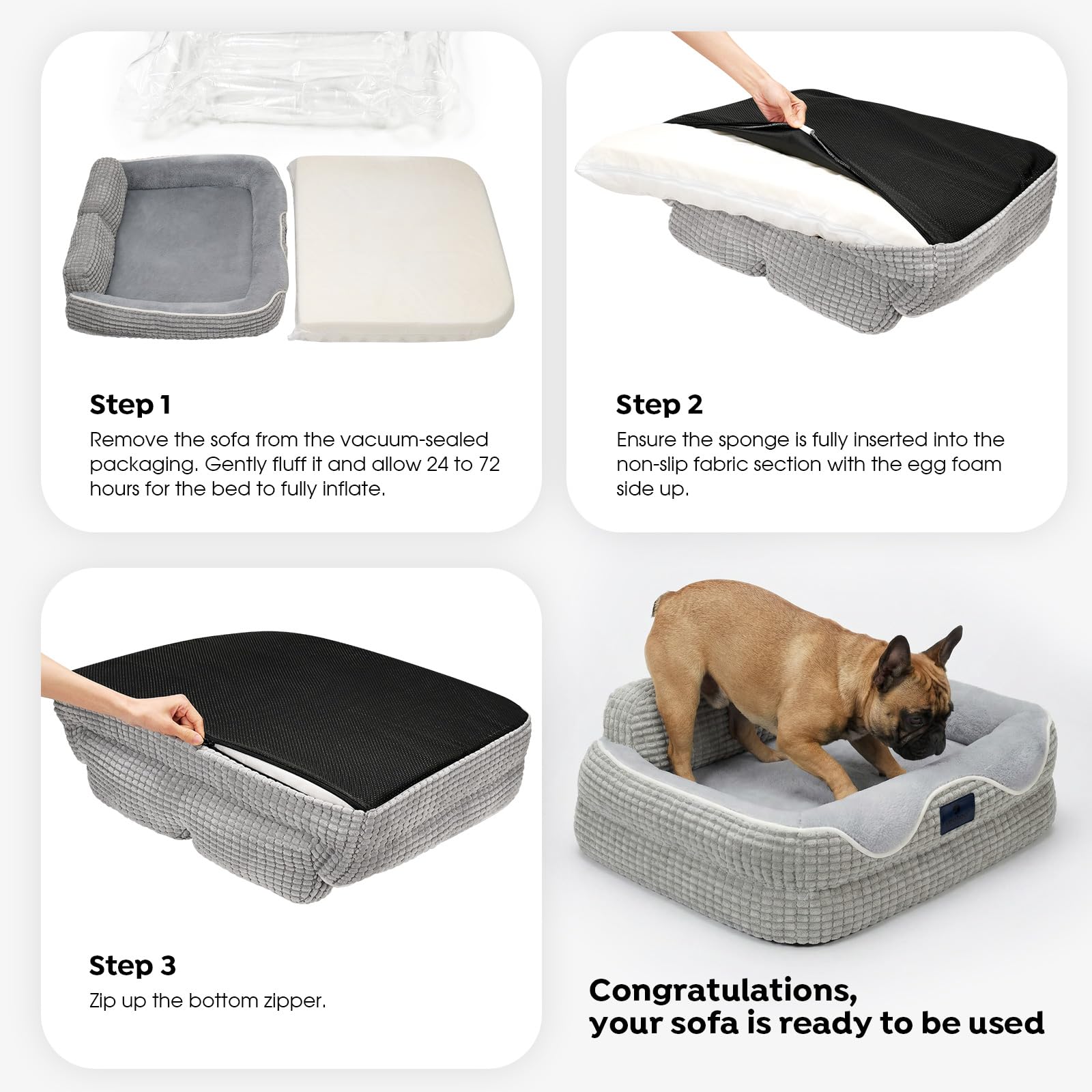 Veehoo lit taille 36 avec chien pour visualiser l'échelle