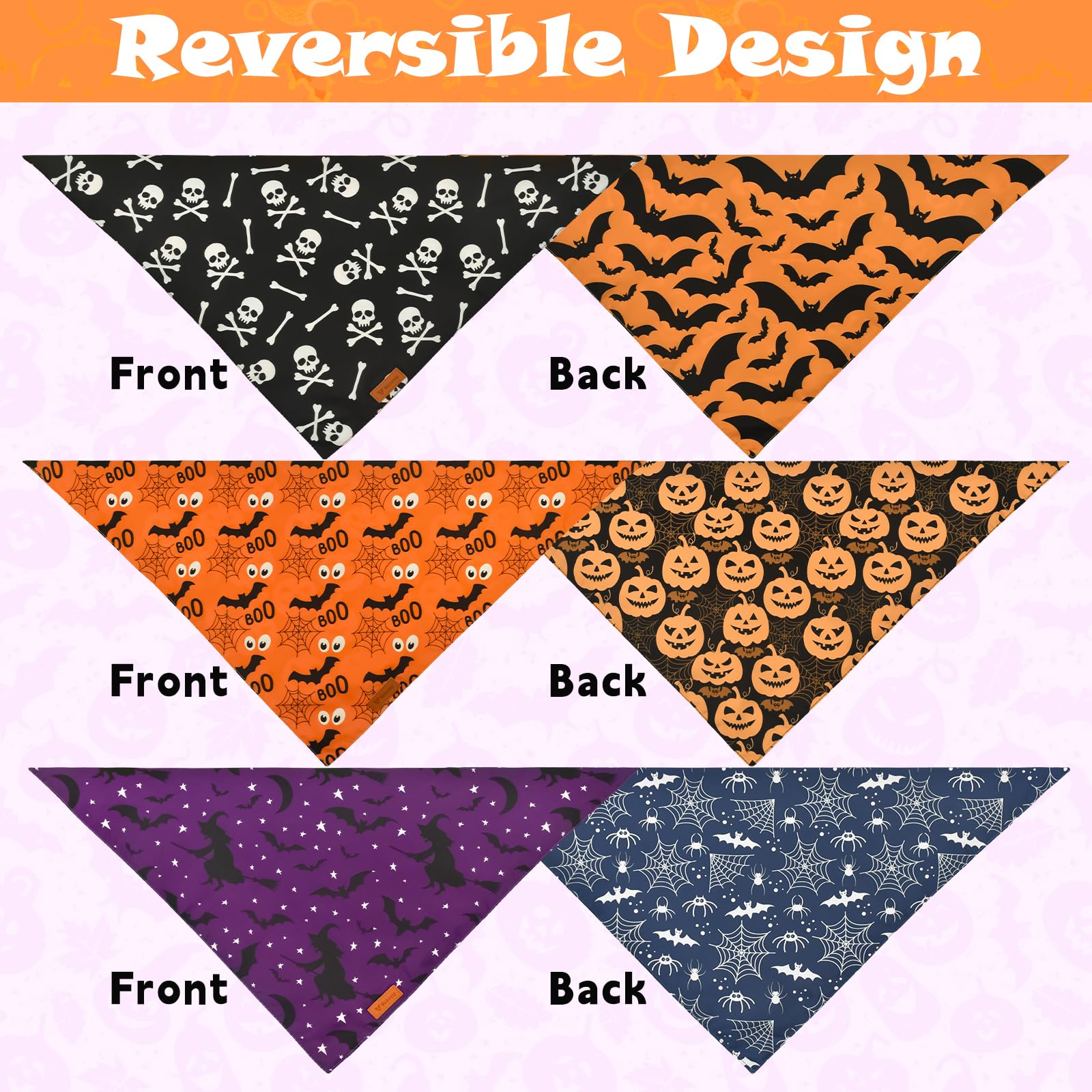 Vehomy gros plan face arrière bandana motif chauve-souris bénéfice réversibilité