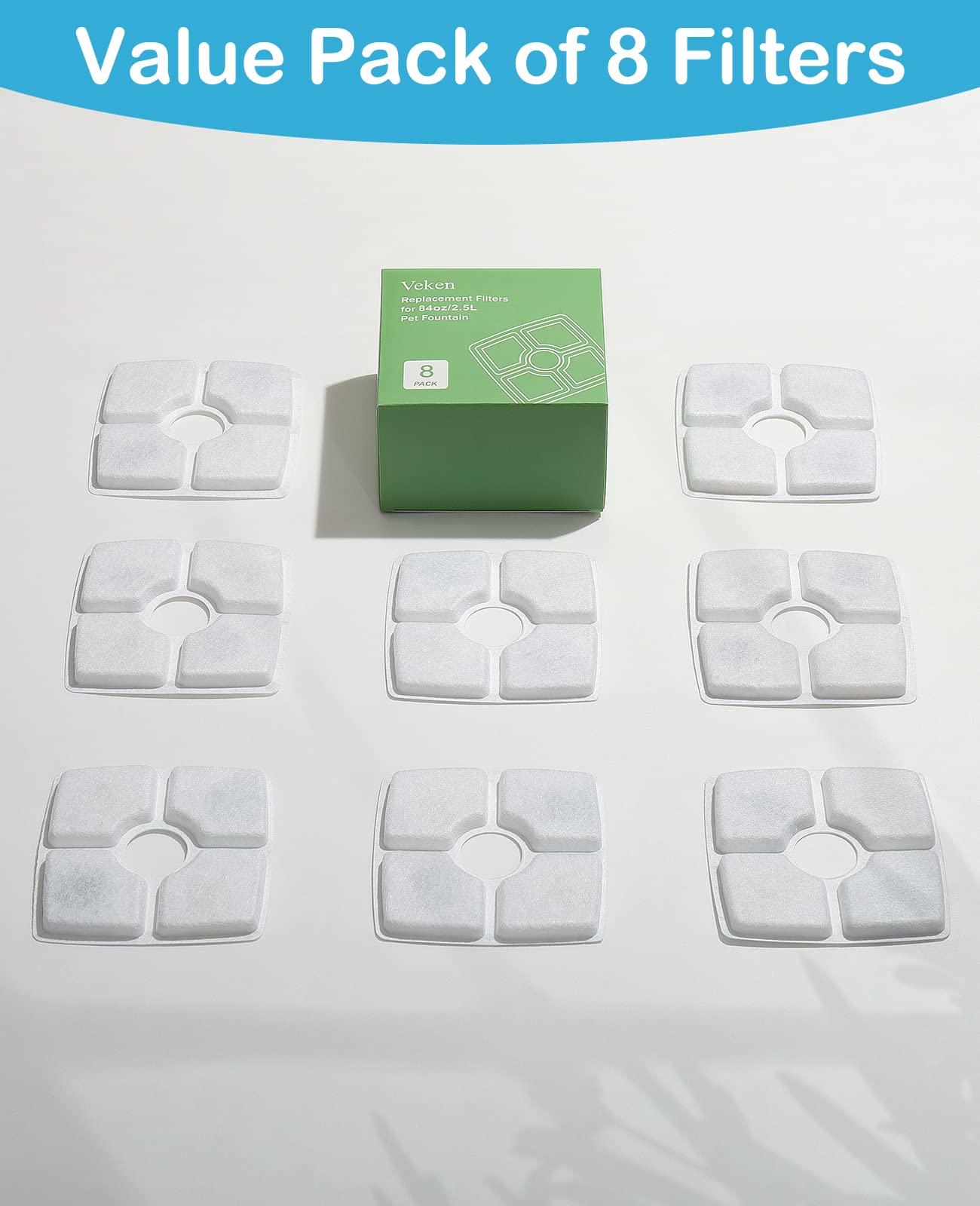 Veken filtres disposés près de l'emballage pour repère du contenu du pack