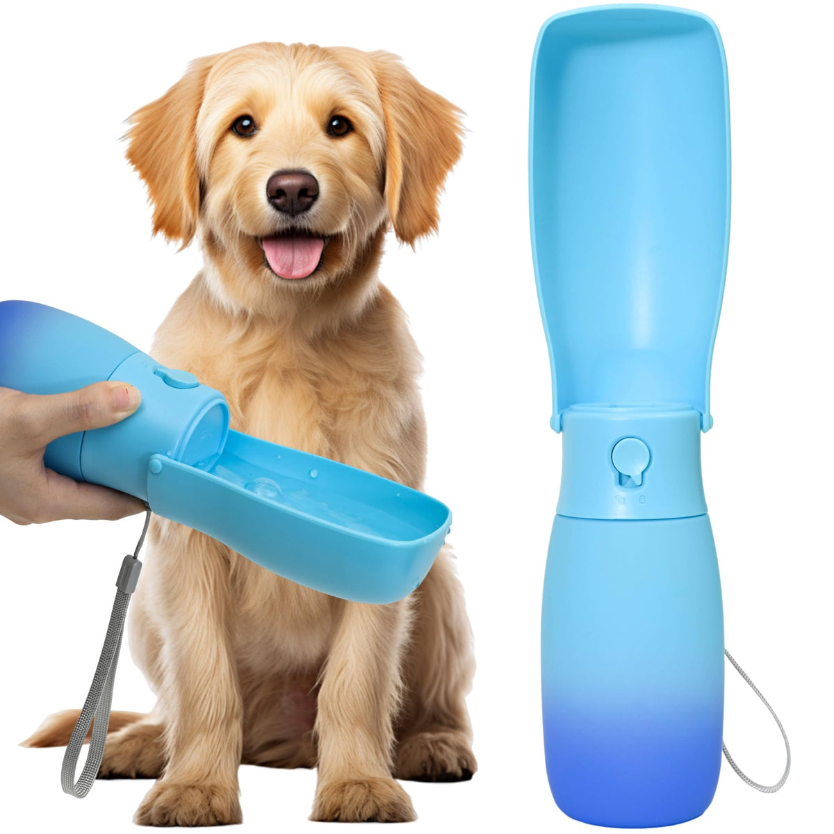 VEPOUYU vue frontale de la bouteille bleue, pratique pour promenades