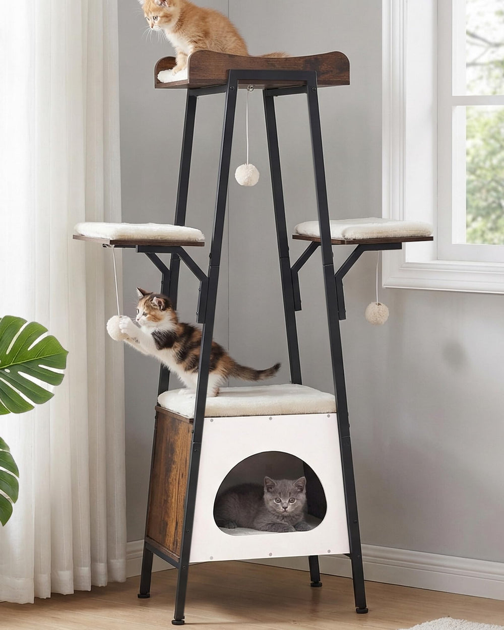 VERSASKY arbre à chat face avant montrant design compact et esthétiquement neutre
