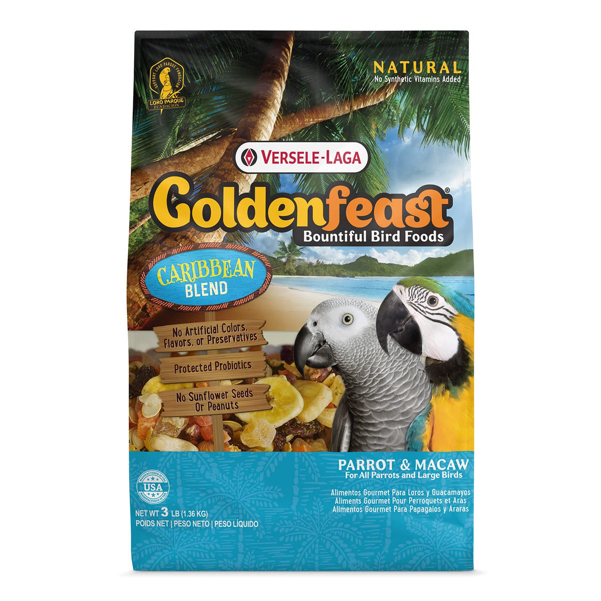 Versele-Laga Goldenfeast VL sac 3 lb face avant montrant l'emballage utile pour stockage