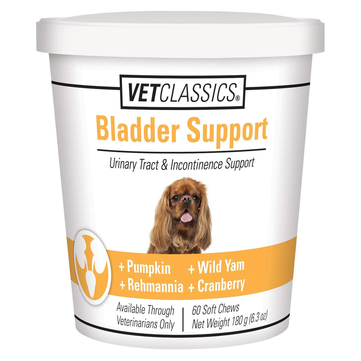 Vet Classics pot Bladder Support en vue frontale montrant l'étiquette et bénéfice soutien urinaire