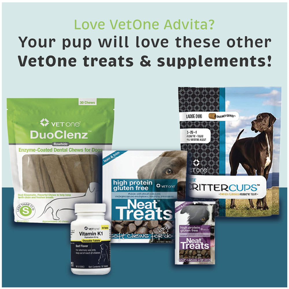 Vet One Advita Probiotic étiquette lisible montrant cultures actives et prébiotique inuline