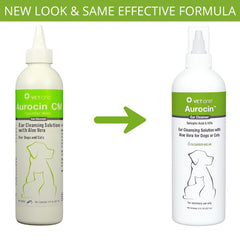 Vet One Aurocin cm utilisé sur oreille de chien pour nettoyage efficace et confortable