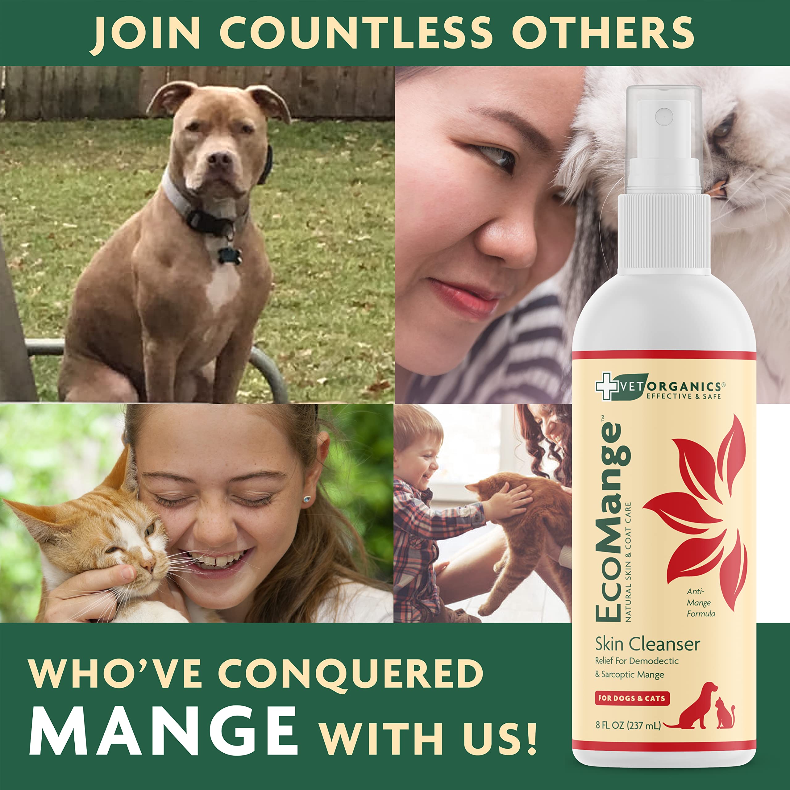 Vet Organics EcoMange photo avant-après montrant réduction des rougeurs