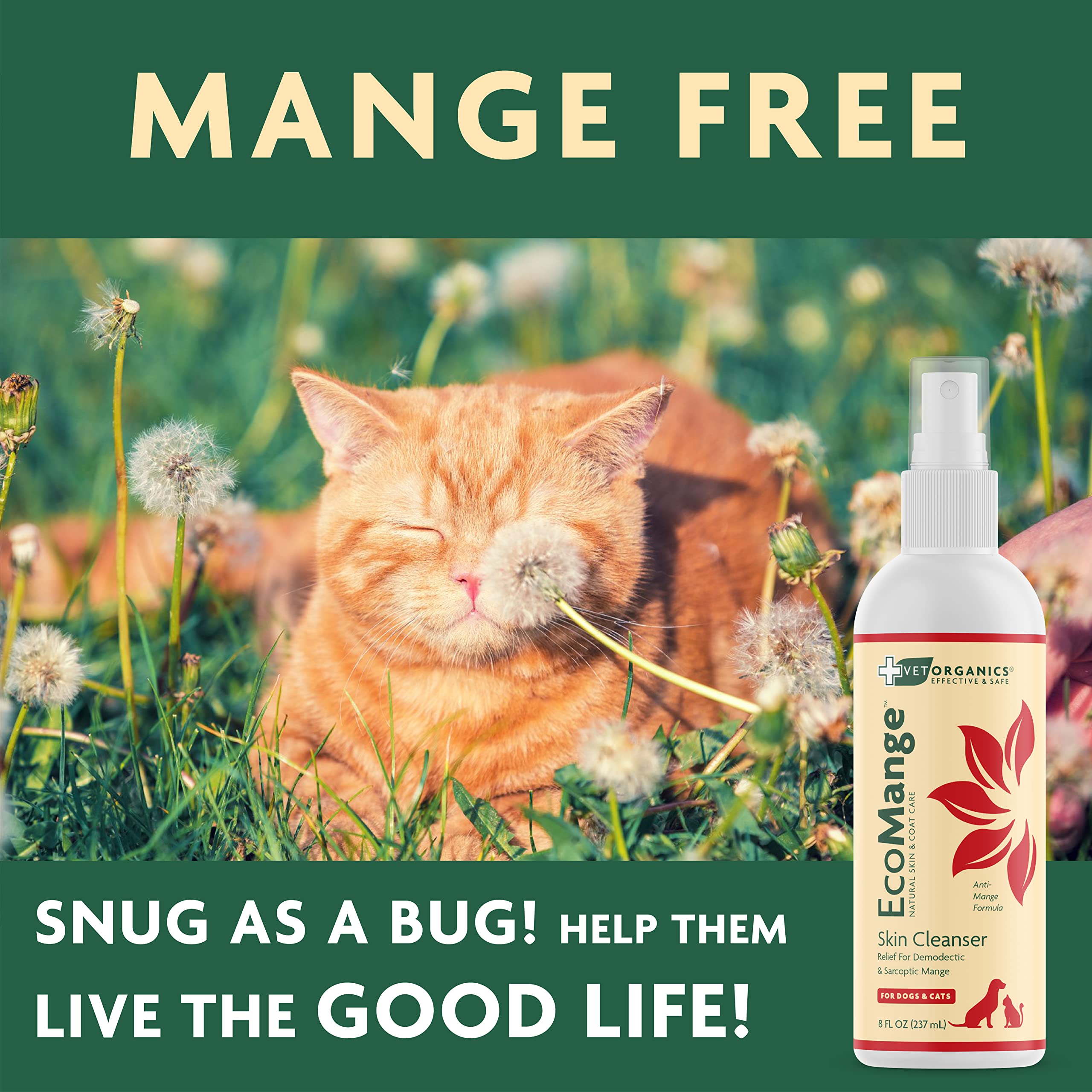 Vet Organics EcoMange flacon tenu en main pour comparaison d'échelle pratique