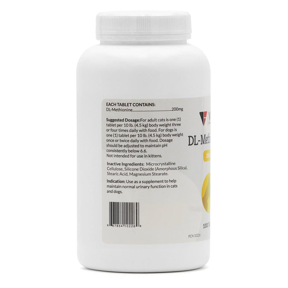 V.E.T. PHARMACEUTICALS comprimé DL-Methionine gros plan montrant la taille et la texture