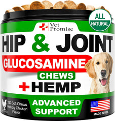 Vet Promise emballage frontal montrant complément pour mobilité chien, bénéfice clarté