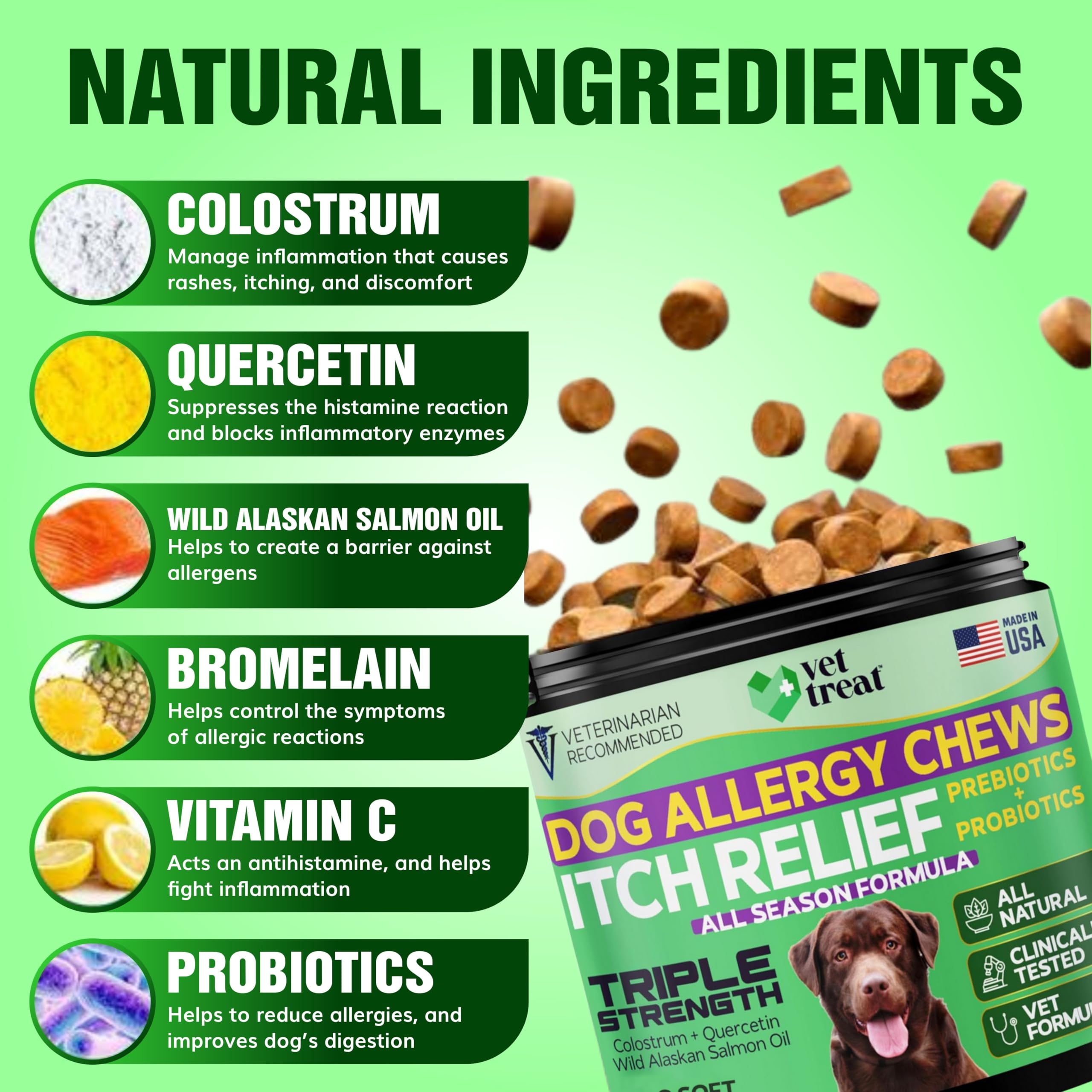 Vet Treat bocal ouvert avec 120 chews, réserve pratique pour usage quotidien