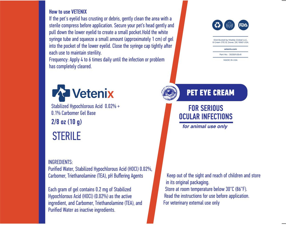 Vetenix étiquette et ingrédients principaux pour transparence produit
