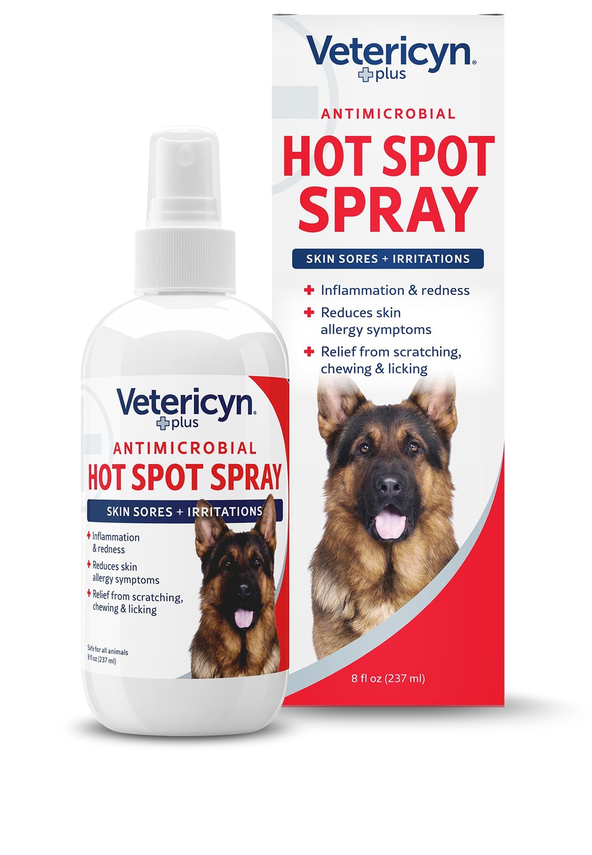 Vetericyn flacon frontal montrant label et format 8 oz, soulage les hotspots