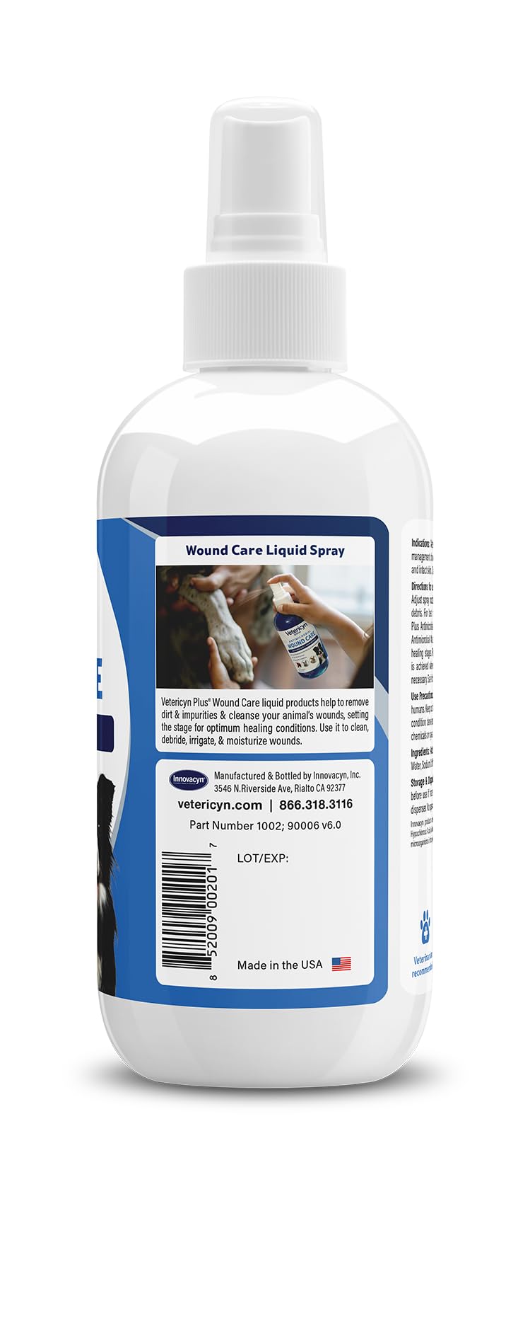 Vetericyn plus spray en usage sur la patte d'un chien qui aide à rincer la plaie