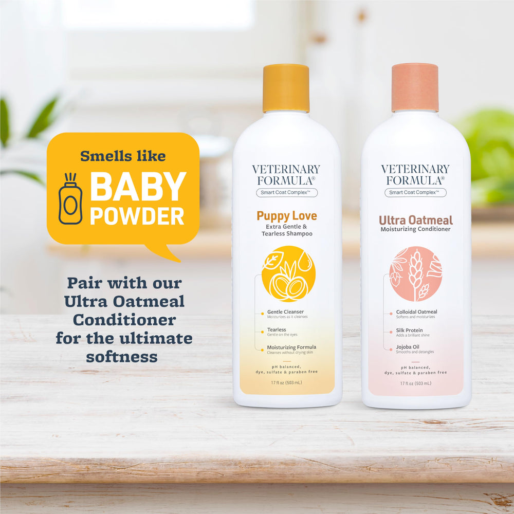 Veterinary Formula bouteille 17oz comparée à une main pour évaluer la taille