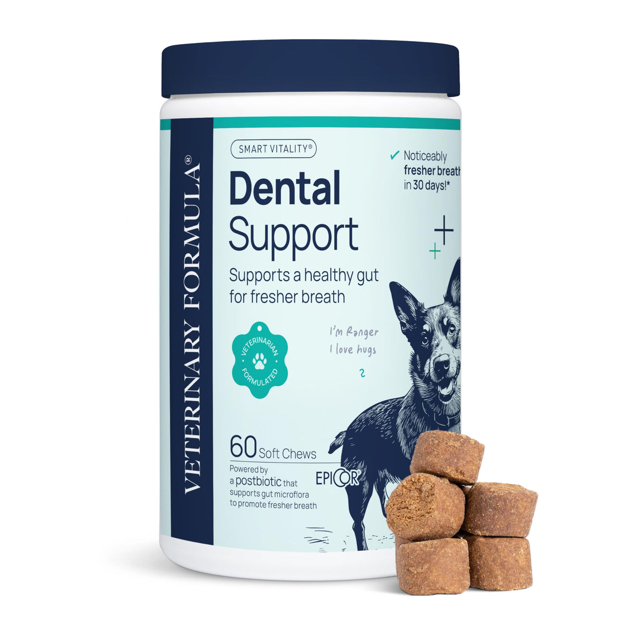Veterinary Formula emballage avant montrant informations produit et bénéfice haleine
