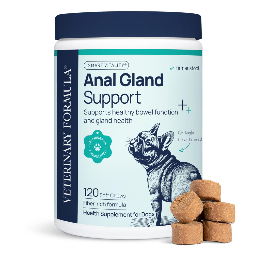 Veterinary Formula emballage avant montrant 120 friandises pour soutien digestif