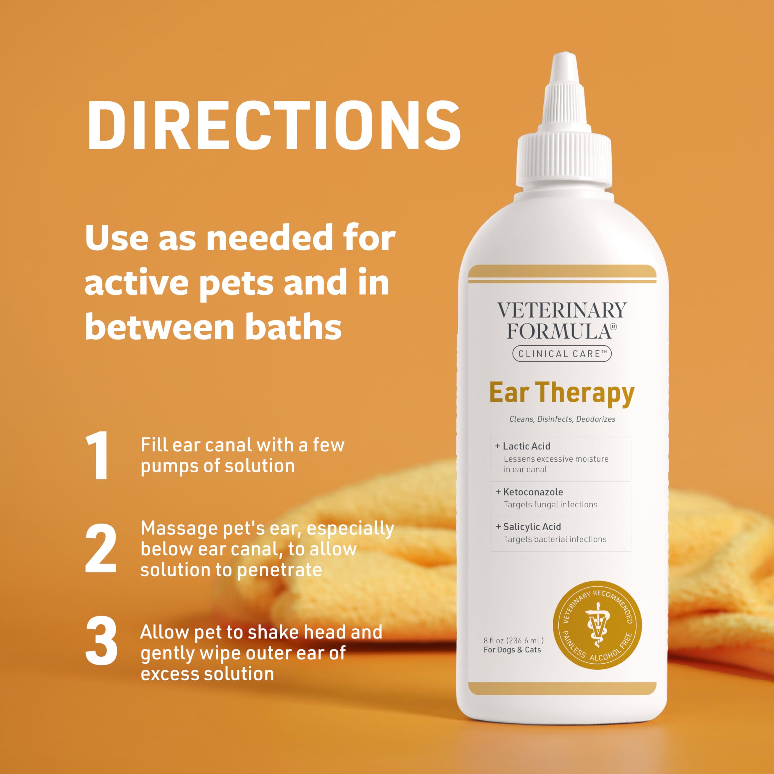 Veterinary Formula utilisé sur un chien pour un nettoyage auriculaire sûr