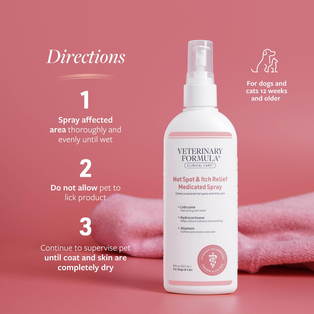 Veterinary Formula texture du spray hydratante visible pour peau sèche