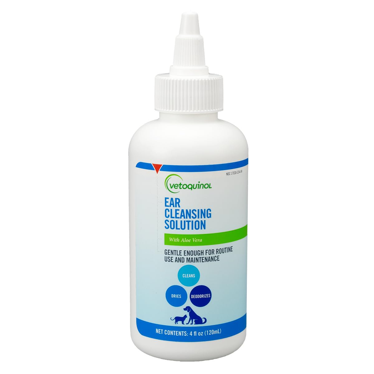 Vetoquinol flacon avant 4 oz montrant l'emballage facile à doser et bénéfice praticité