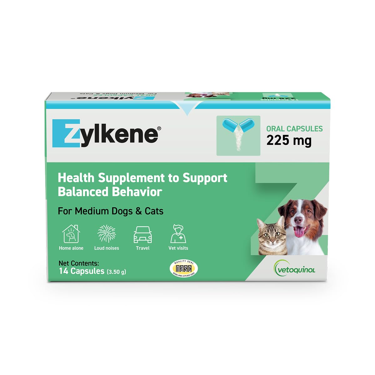 Vetoquinol Zylkene emballage avant montrant l’usage apaisant