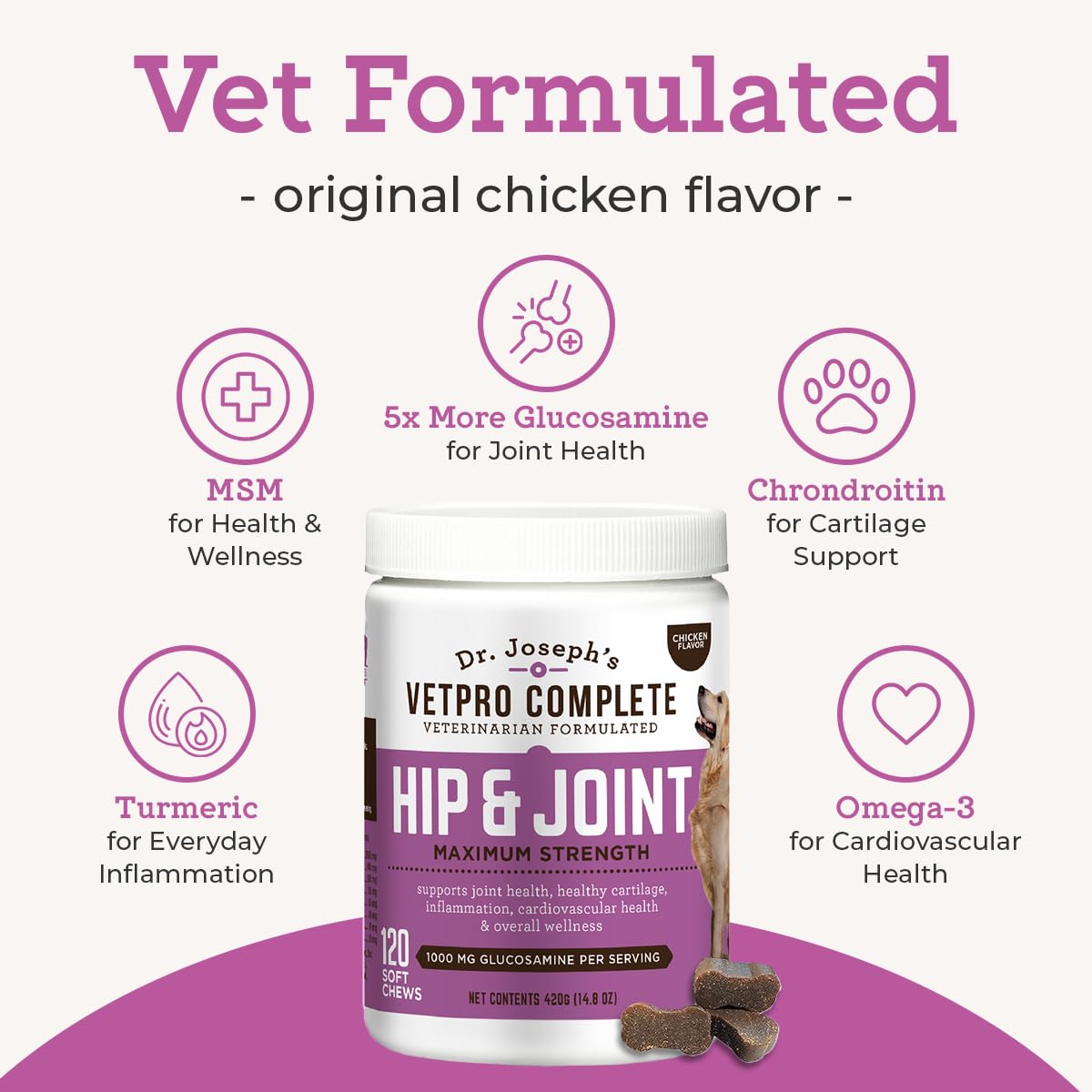 VetPro Complete comprimés goût poulet attirant chien et facilitant administration