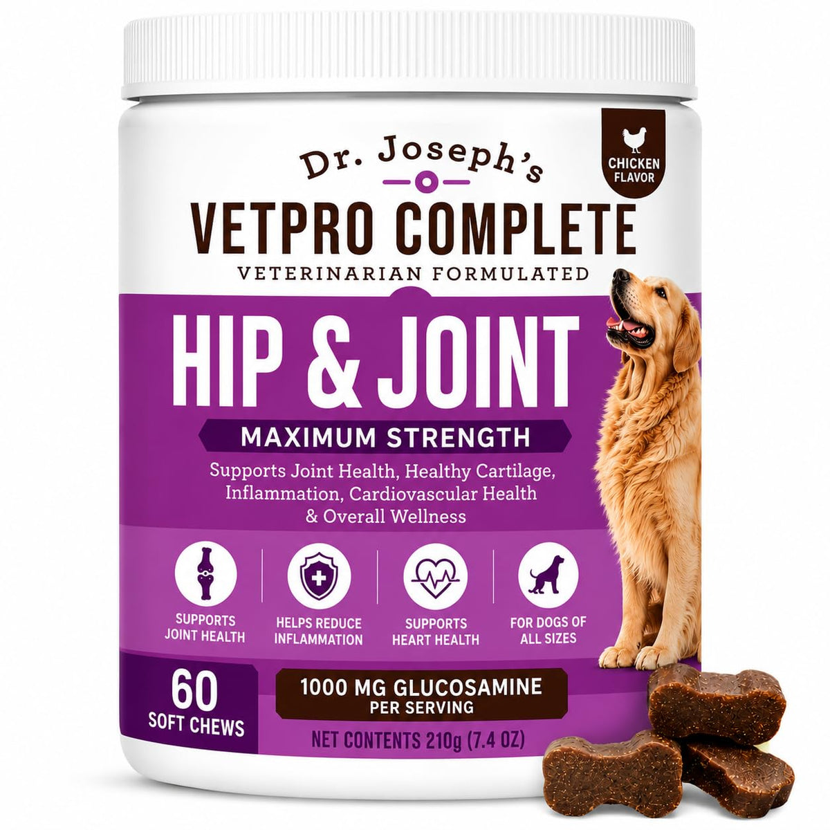 VetPro Complete emballage avant montrant dosage et bénéfices clairs