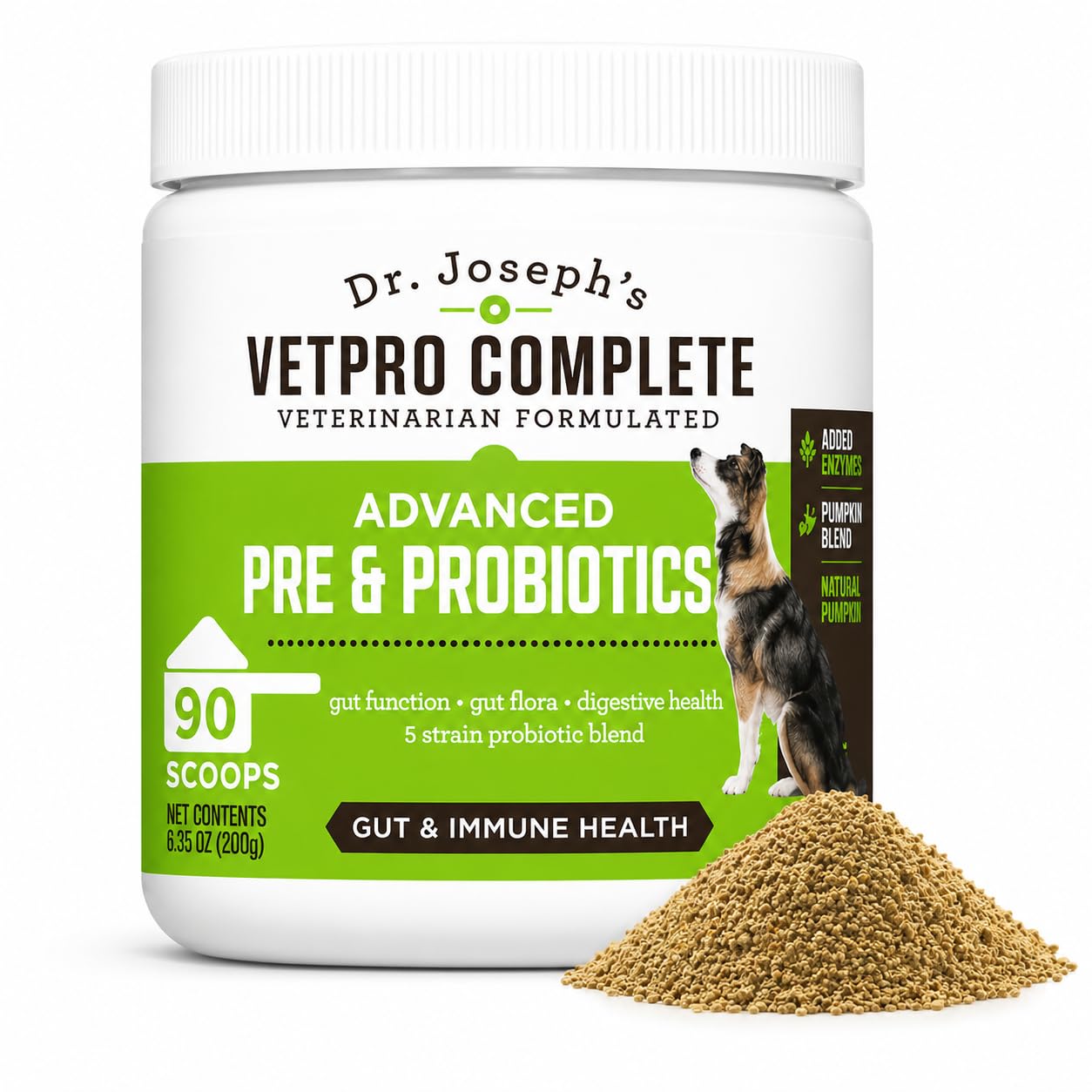 VetPro Complete emballage avant montrant 90 scoops et bénéfice digestion