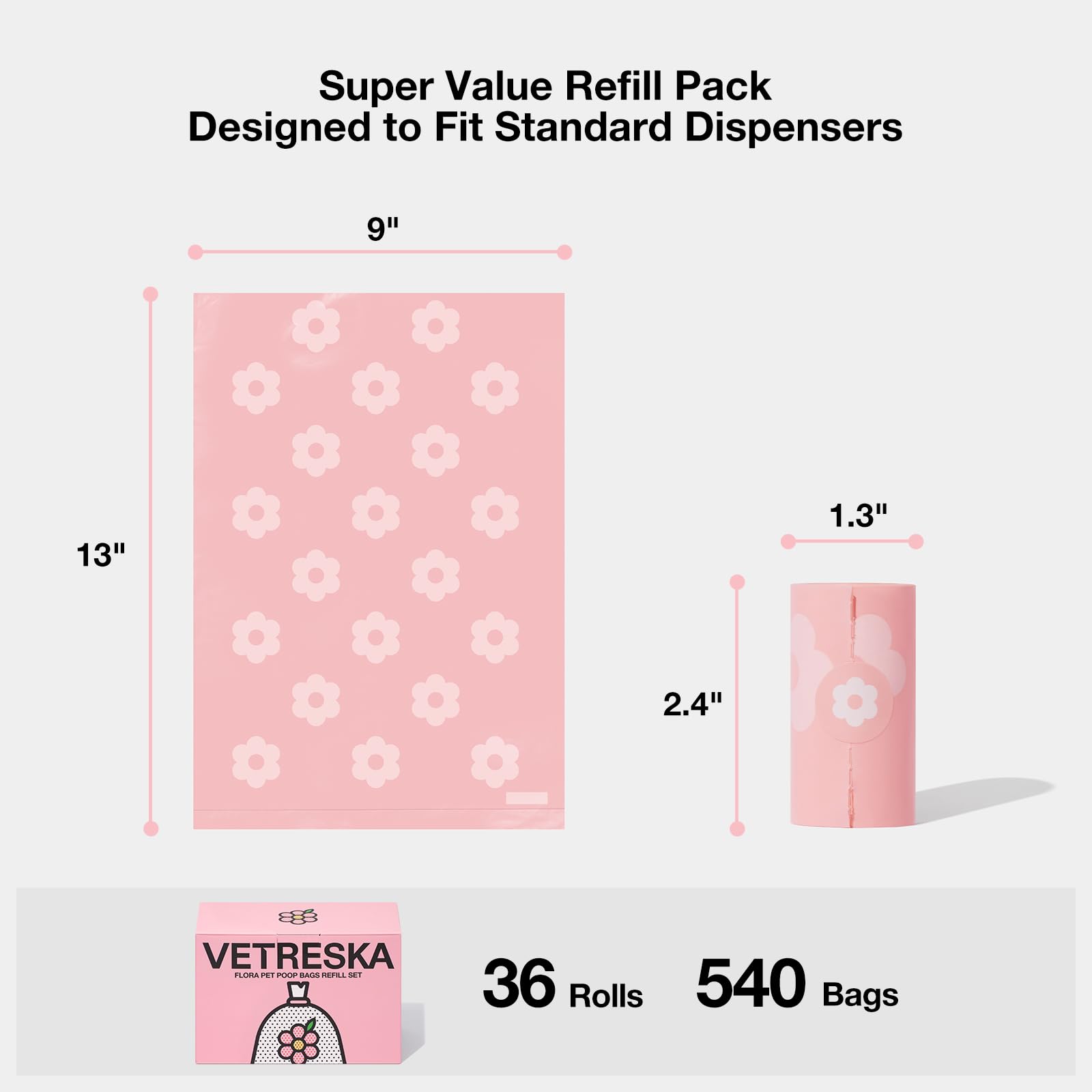 VETRESKA comparaison de taille avec une main, dimensions 9x13 pouces visibles