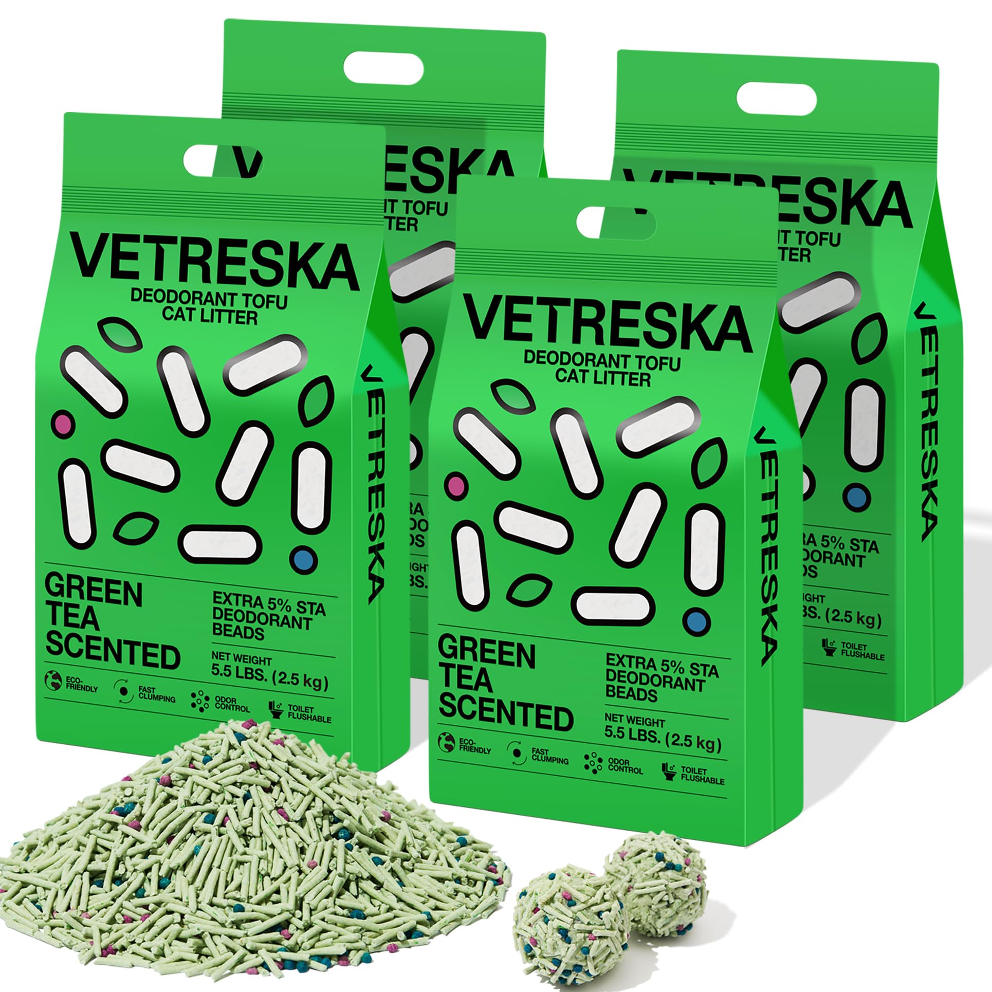 VETRESKA emballage avant montrant le format 5.5 lb×4 et la durabilité