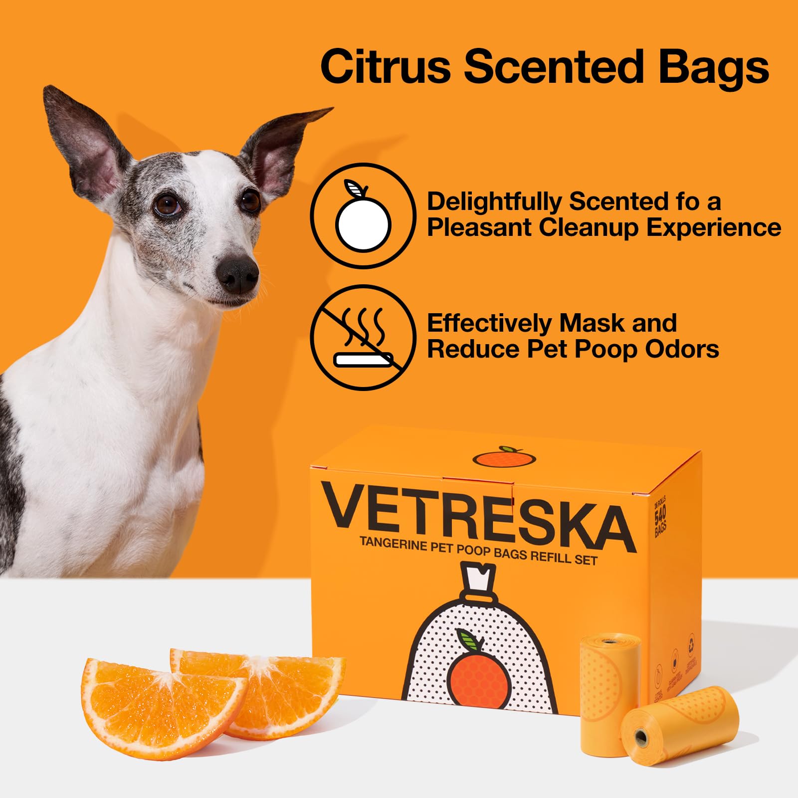 VETRESKA motif mandarine en gros plan, design parfumé